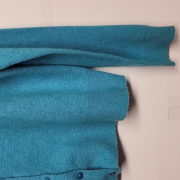 Valerie Stevens 2Ply 100% Cashmere Turquoise Cardigan Sweater SzL Soft Feminine - Picture 3 of 6
